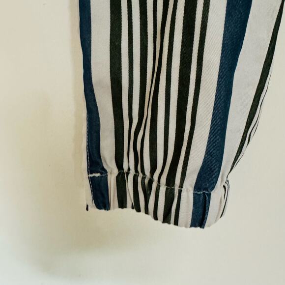 Ann Taylor LOFT Olive Green Blue Cream Casual Striped Jogger Pants Size 4 - Picture 7 of 11